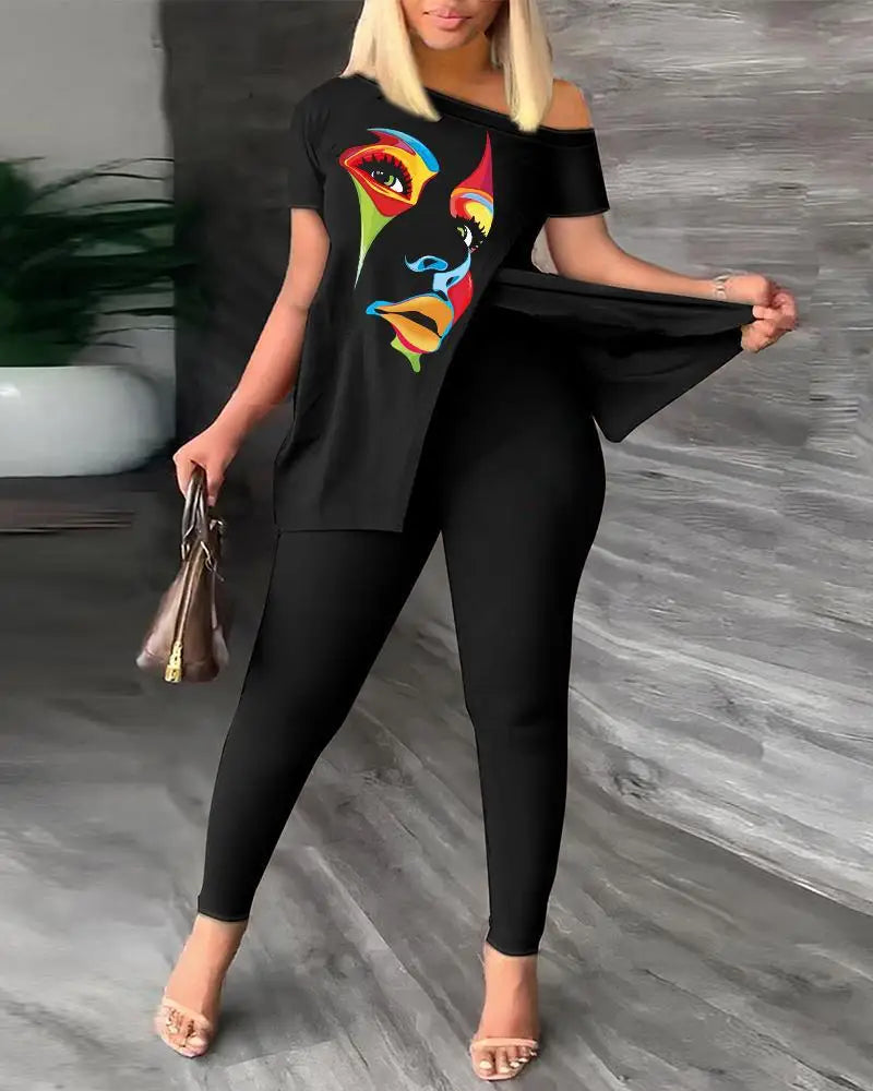 Women's Two-Piece Ruffle Sleeve Top & Pants Set