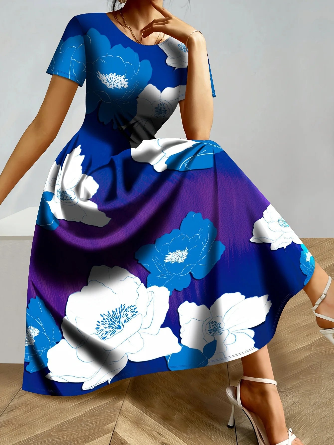 Short Sleeve Floral Midi Dress 441WD11JL20250722Y4 Bazaare Mart Midi Dresses