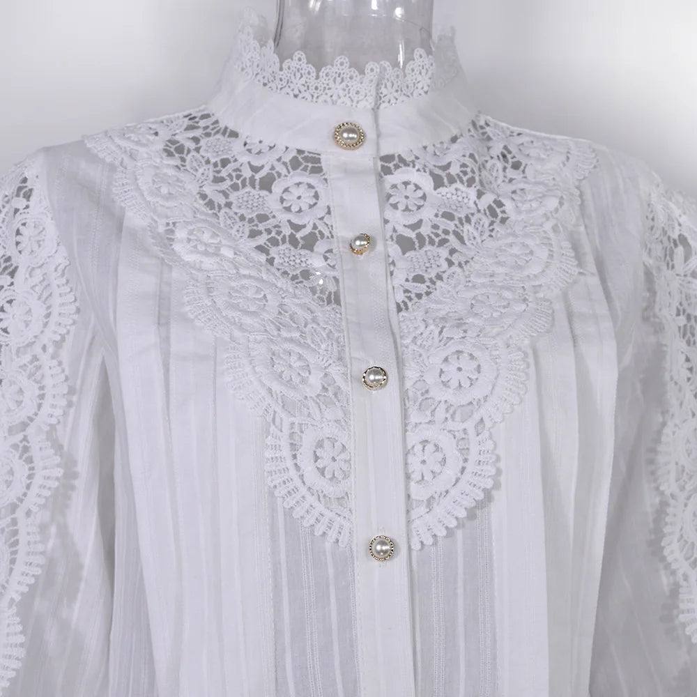Vintage Lace Long Sleeve Pearl Button Blouse