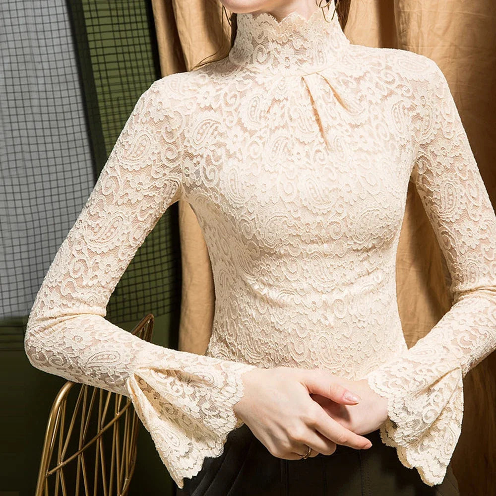 Lace Turtleneck Long Bell Sleeve 125 Apricot Bazaare Mart Lace Turtleneck Long Bell Sleeve