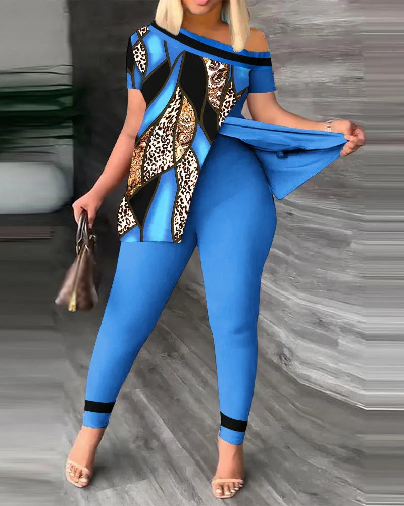 Women's Two-Piece Ruffle Sleeve Top & Pants Set