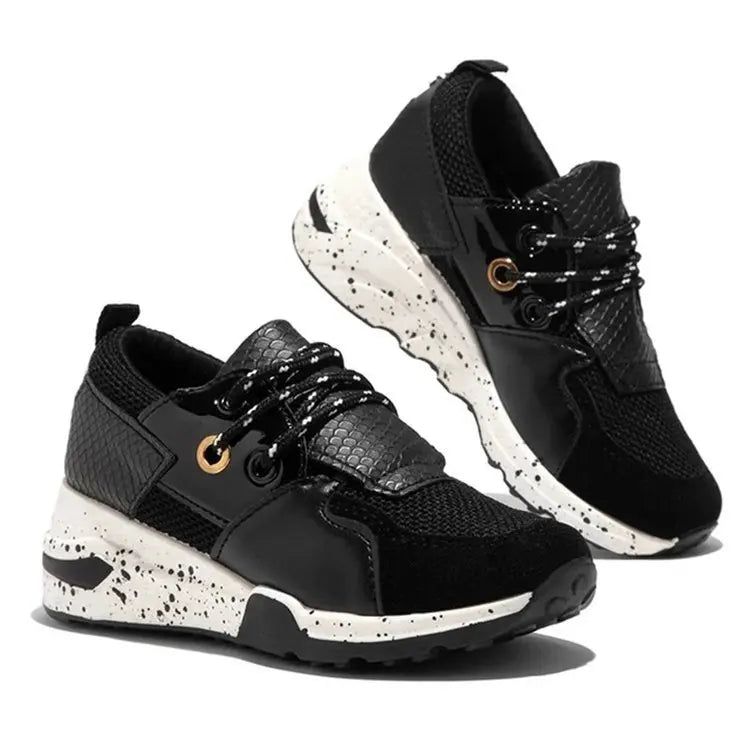 Thick-Soled Leopard Color-Block Sneakers