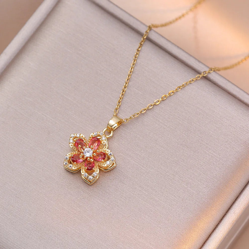 Romantic CZ Flower Pendant Necklace Bazaare Mart Romantic CZ Flower Pendant Necklace