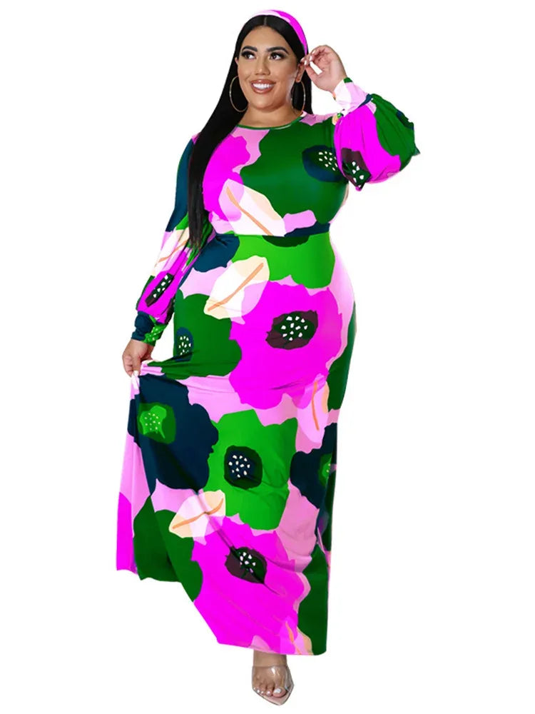 Colorful Long Sleeve Large Print Flower Maxi Dress Bazaare Mart Colorful Long Sleeve Large Print Flower Maxi Dress