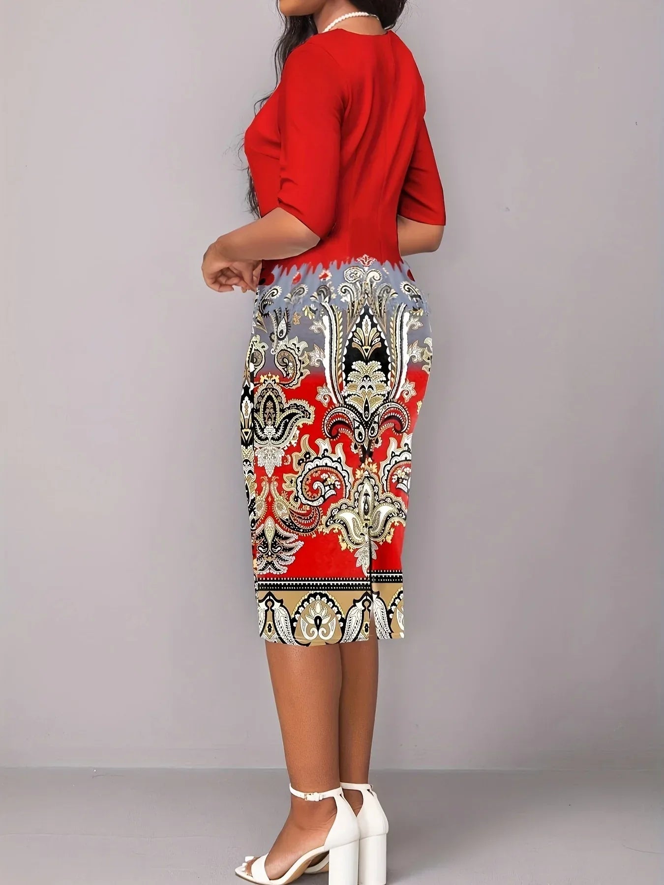 Red Paisley Color Block Jacket Dress Bazaare Mart Colorblock Office Dress