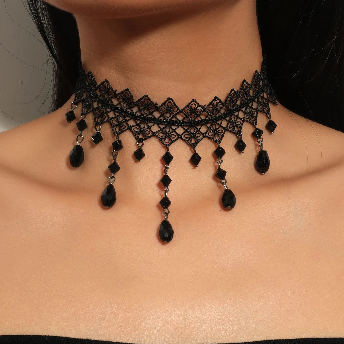 Neo-Gothic Black Lace Choker NXLS30 Bazaare Mart Black Lace Choker