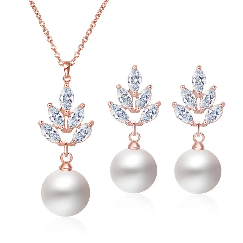 3pc Simulated Pearl Jewelry Set Rose Gold Color Bazaare Mart 3pc Simulated Pearl Jewelry Set