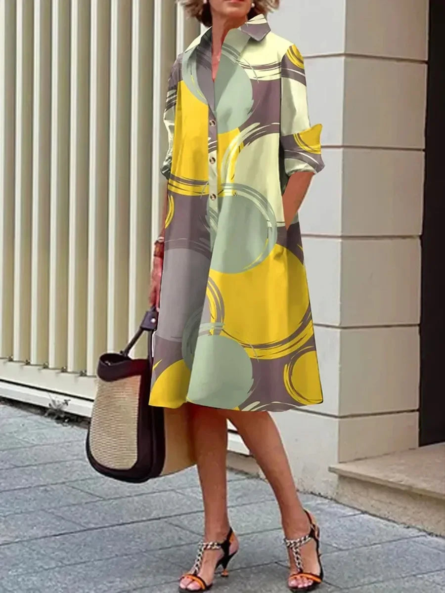 Retro Yellow and Green Abstract Blouse Dress Bazaare Mart Retro Shirt Dress