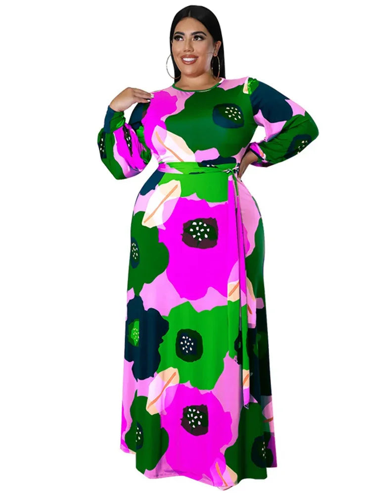 Colorful Long Sleeve Large Print Flower Maxi Dress Bazaare Mart Colorful Long Sleeve Large Print Flower Maxi Dress