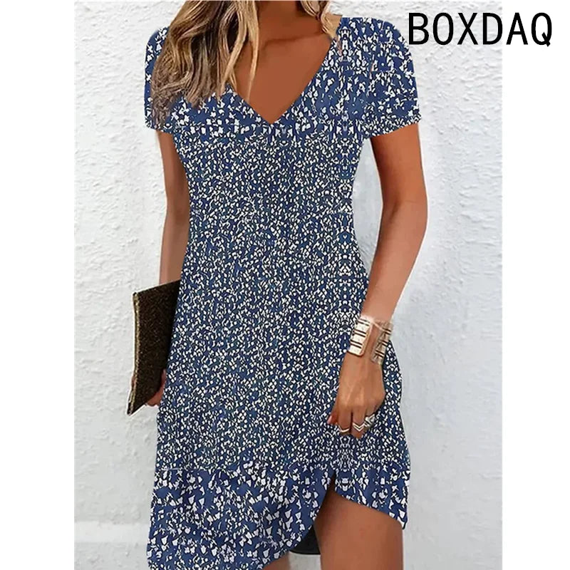 Short Sleeve V-Neck Floral Dress
