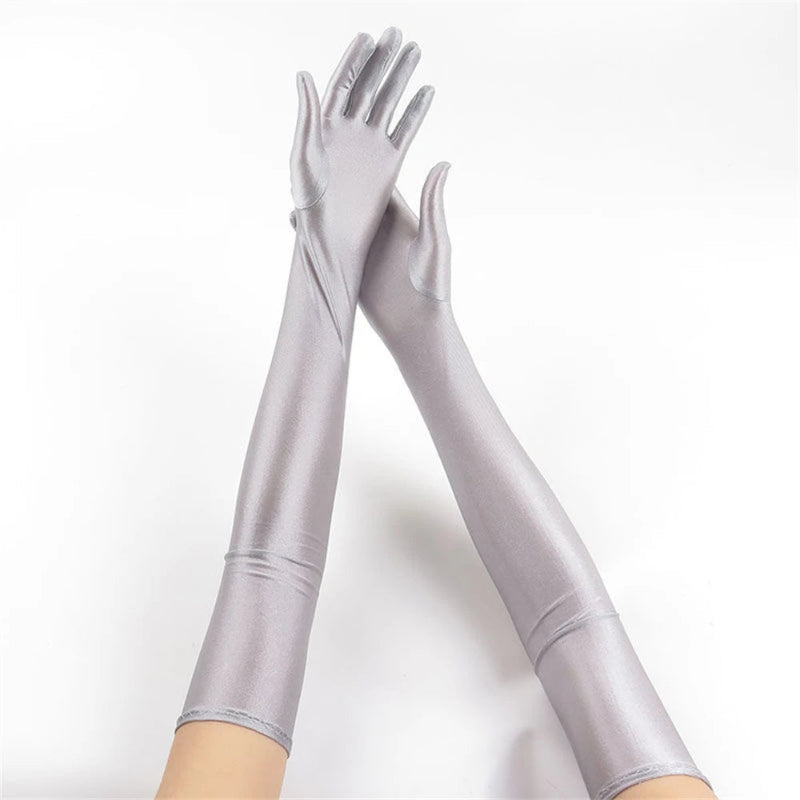 1pcs Women's White Spandex Gloves Stretch 52cm Elbow Long Sun Block Uv Protection Wedding Cosplay Costume Evening Opera Glove Bl gray Bazaare Mart
