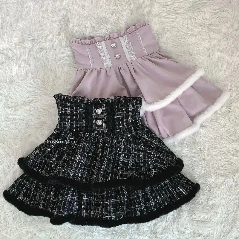Jirai Kei Layered Skirt Outfit Lolita Y2K Pink Lace Pearl Long Sleeve Top Women Sweet Kawaii High Waist Japanese Style Xmas Set Bazaare Mart