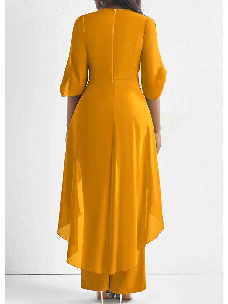 V-neck Chiffon 2-piece Plus Size Jumpsuit - Bazaare Mart