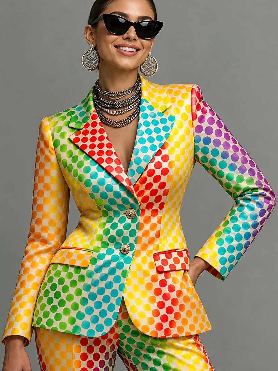 Rainbow Polka Dot Blazer – Colorful Statement Jacket