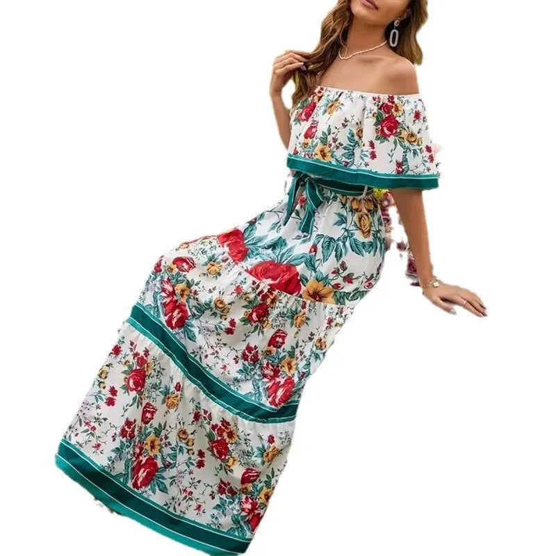 Off-shoulder Long Ruffled Peasant Dress
