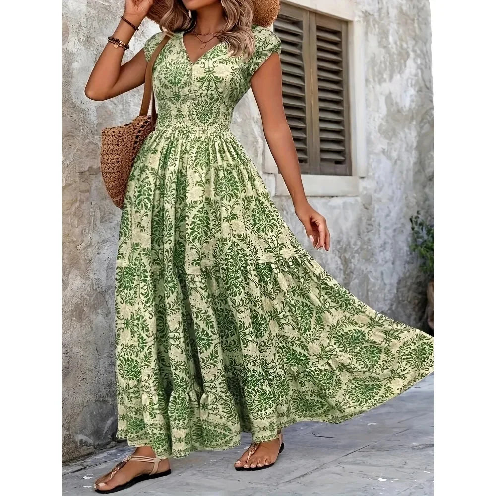 Retro Plus Size V-Neck Short Sleeve Dress