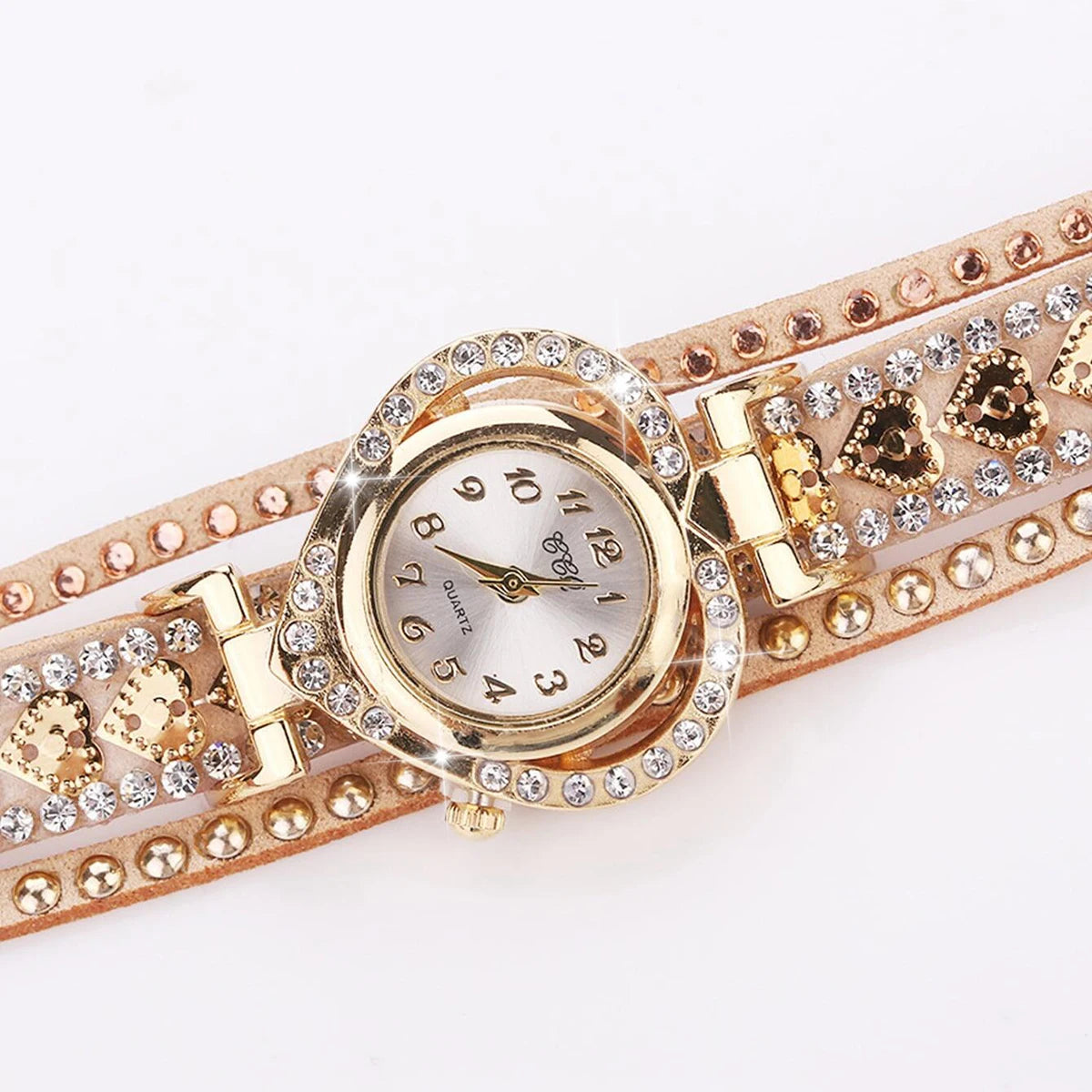 Women's Rhinestone Heart Wrap Bracelet Watch | Elegant Leather Quartz Watch Bazaare Mart Ladies Watch