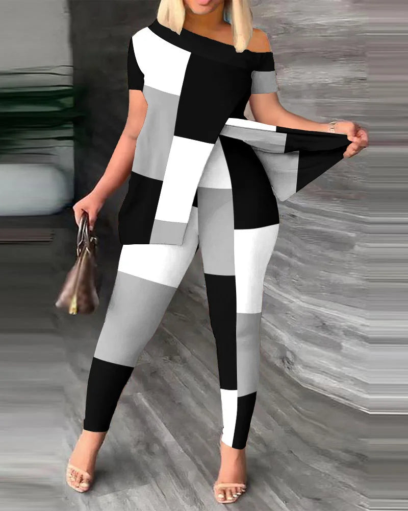 Women's Two-Piece Ruffle Sleeve Top & Pants Set