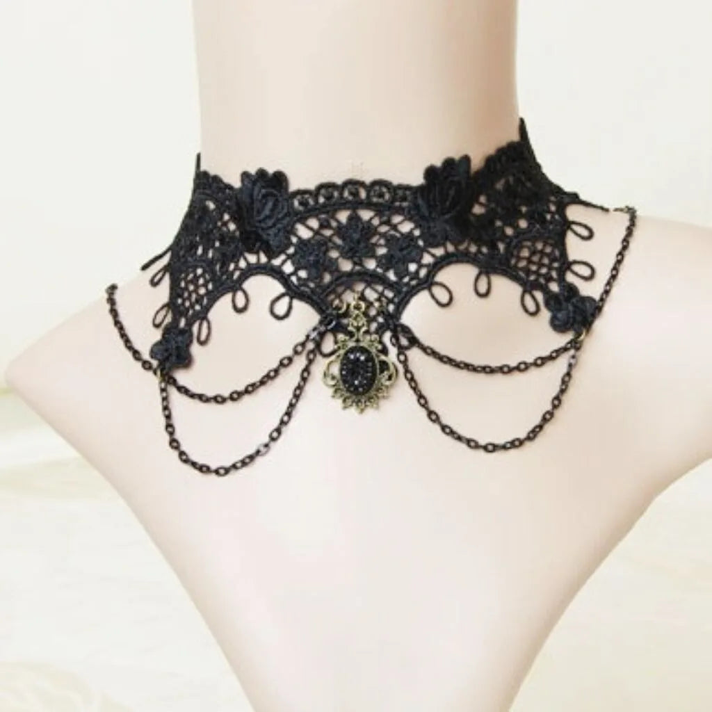 Neo-Gothic Black Lace Choker NXLS25 Bazaare Mart Black Lace Choker