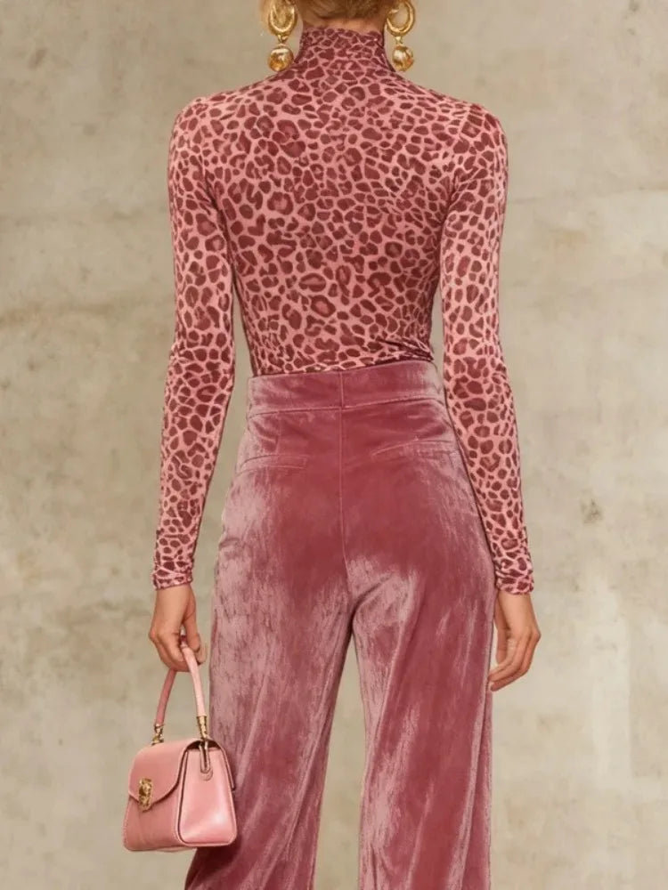 Pink Leopard Print High-Neck Top Bazaare Mart Pink Leopard Print High-Neck Top