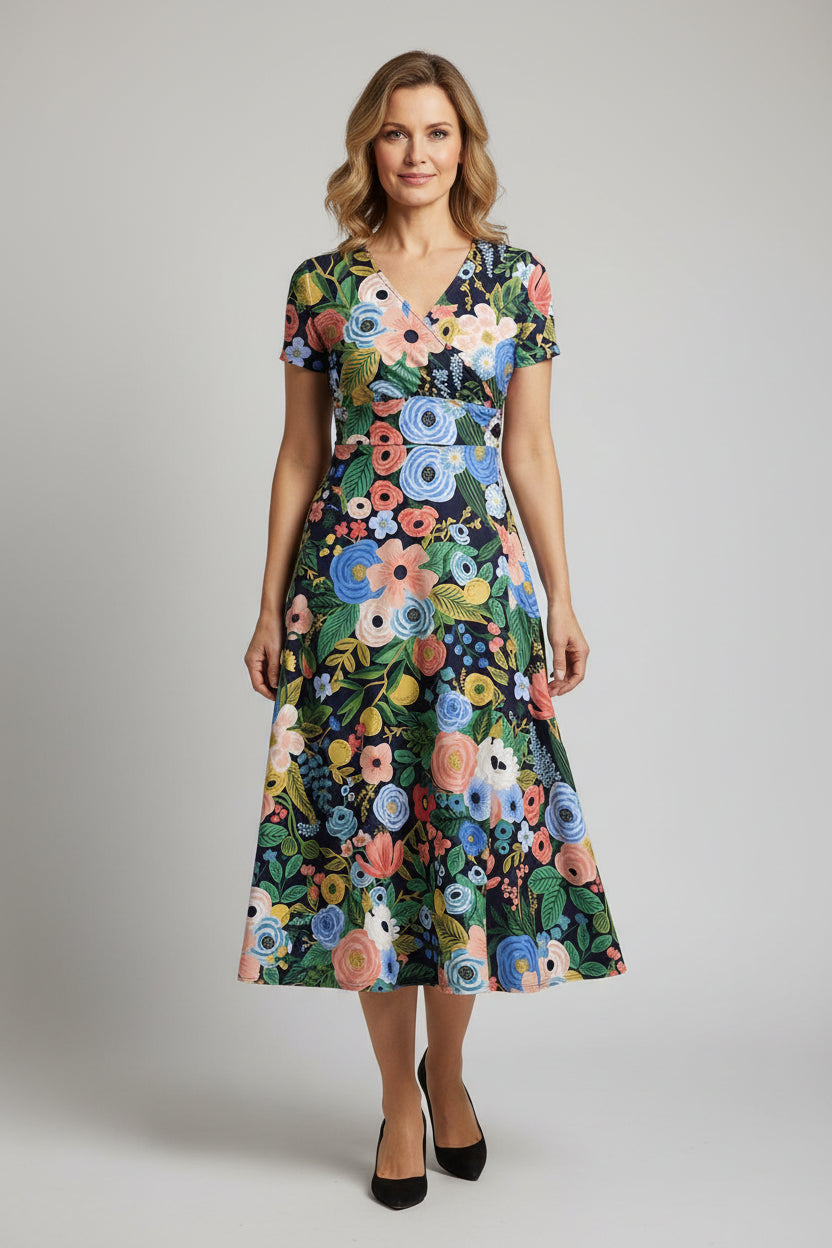 3D printed floral skirt Valentine's Day series printed V-neck short-sleeved dress A-line long skirt casual and fashionable -5 1 Bazaare Mart