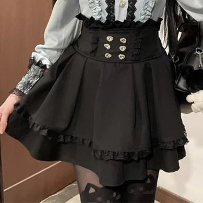 Jirai kei Shirt JK Skirt Japanese Style Lolita Y2K Sweet School Uniform Blouse Top Dress Darkness Outfit Women Girls Theme Party Black Skirt Only Bazaare Mart