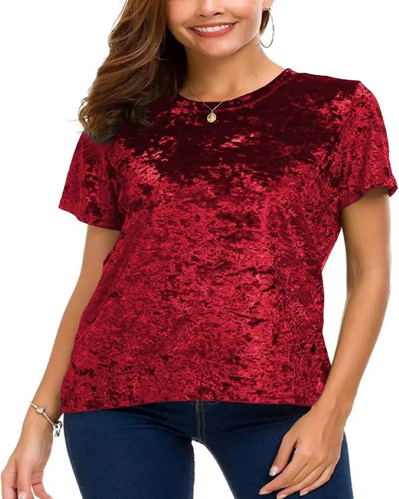 Plus Size Velvet Short Sleeve Top