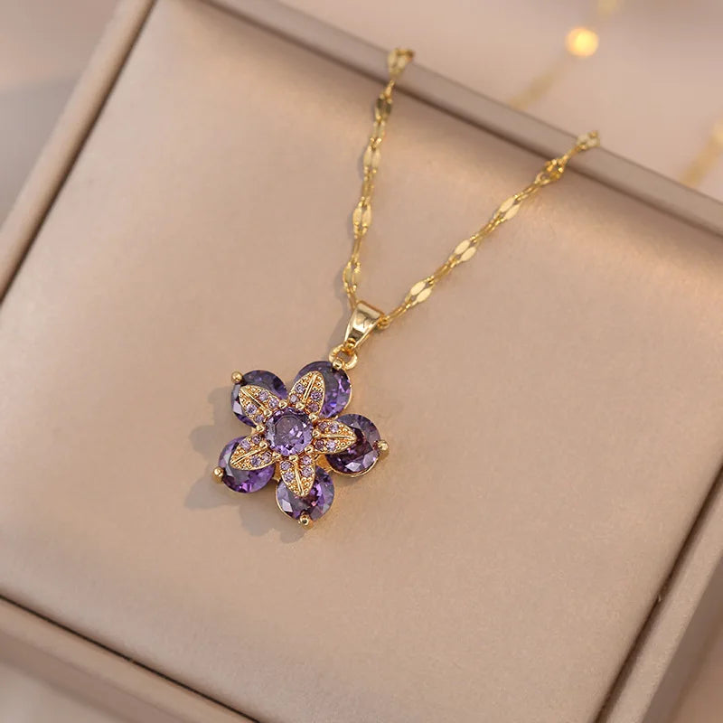 Romantic CZ Flower Pendant Necklace 6 Bazaare Mart Romantic CZ Flower Pendant Necklace