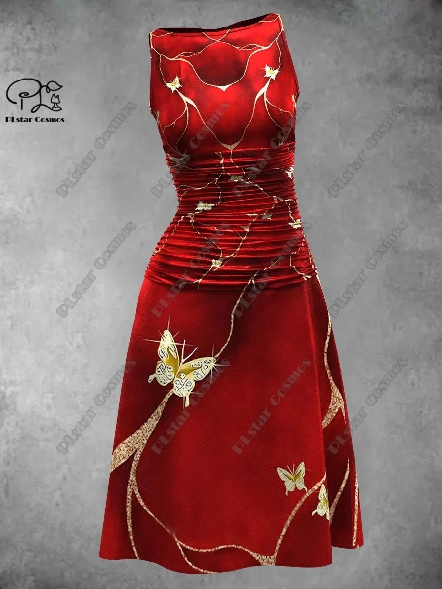 Women's 3D Print Sleeveless Fit & Flare Dress – Nature Pattern Dress Bazaare Mart Sleeveless Dress