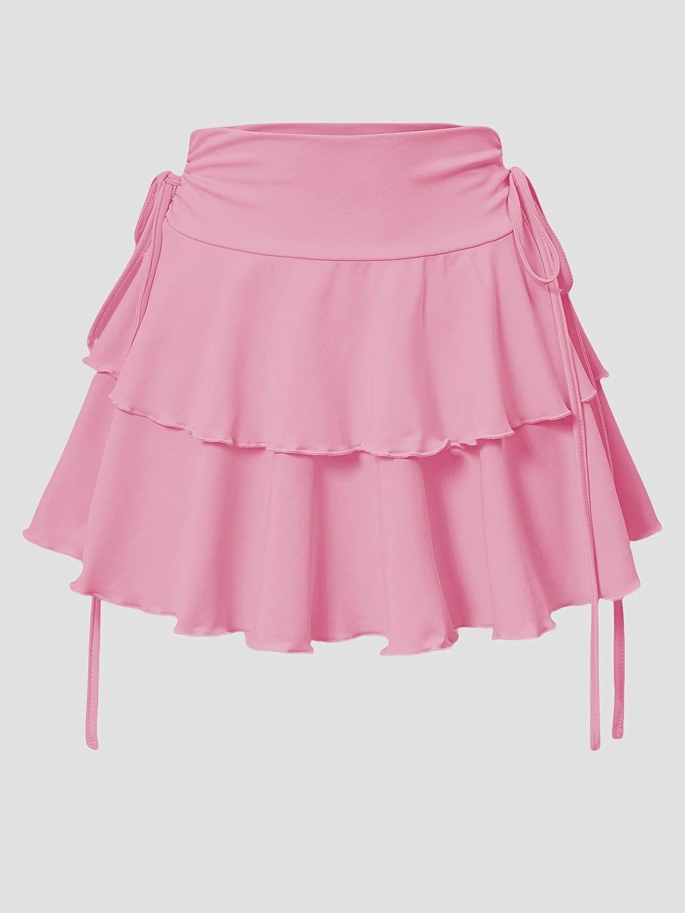 Cute Layered Side Lace Up Mini Skirt Pink Bazaare Mart Mini Skirt