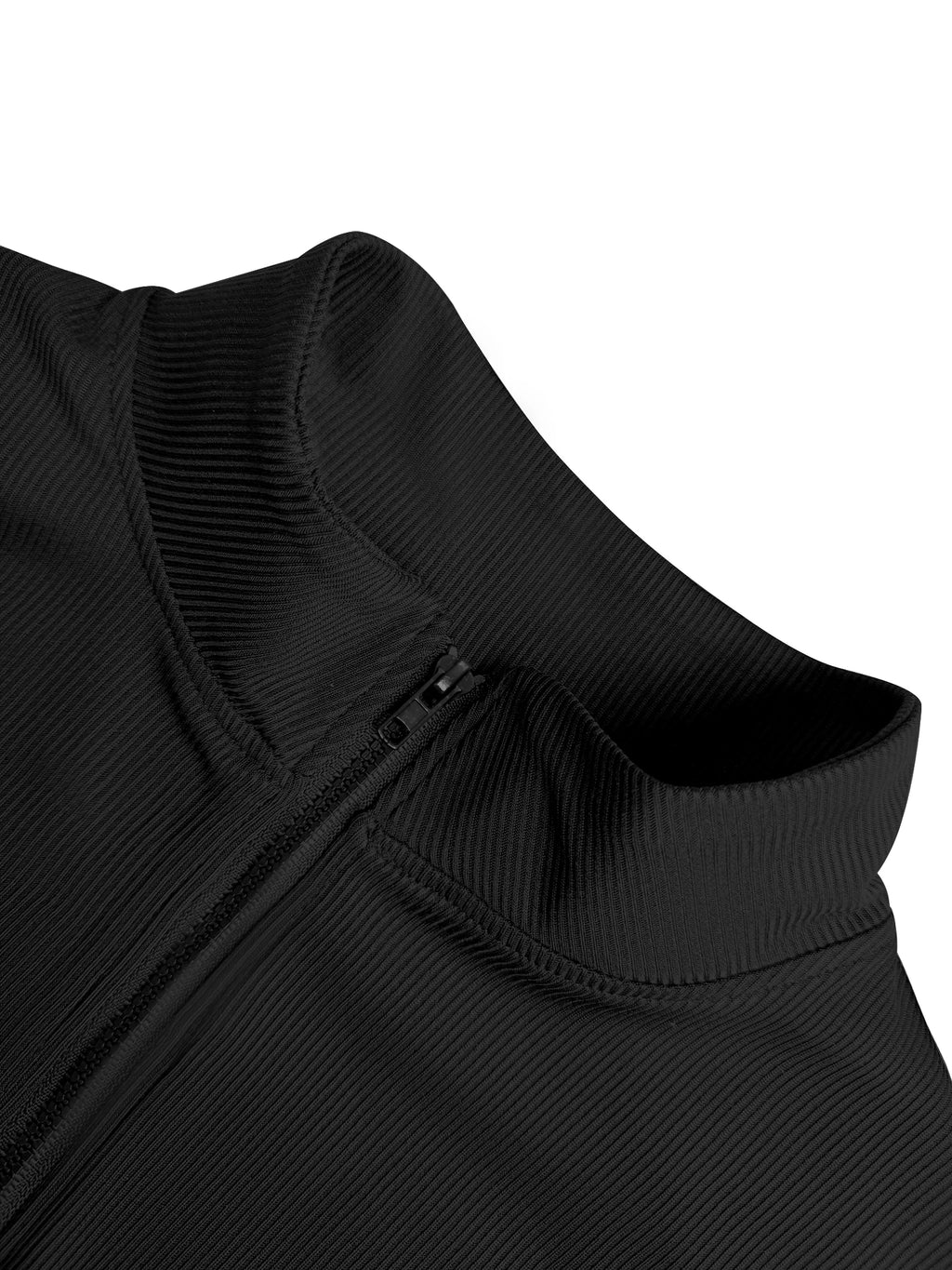 Ribbed Knit Zip-Up Crop Active Fit Jacket with Stand Collar