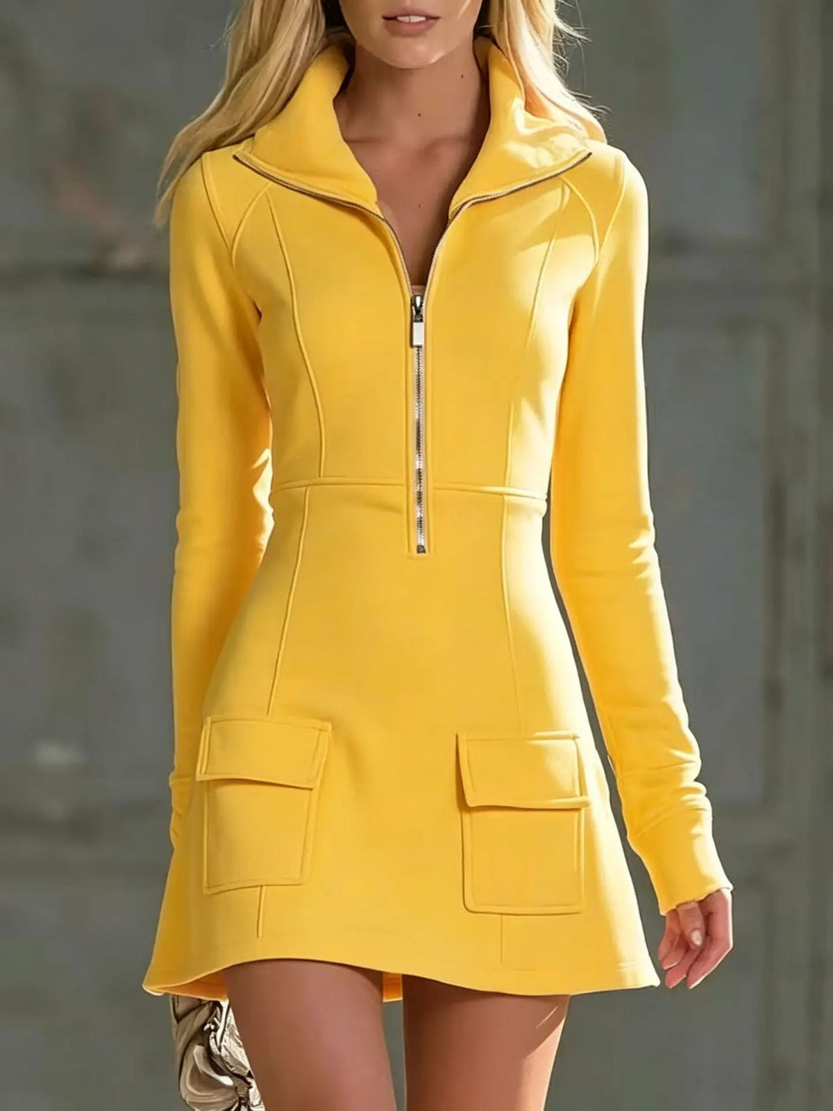 Women's Half-Zip Mini Scuba Dress – Long Sleeve Slim-Fit Dress