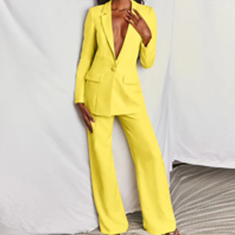 Elegant Spring Solid Color Pants Suit