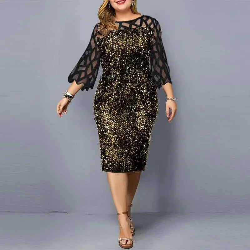 Elegant Sequin Plus Size Dress Black Gold Bazaare Mart Elegant Sequin Plus Size Dress