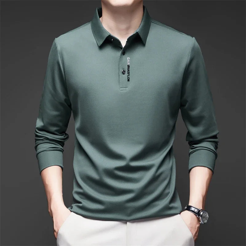 Men's Business Casual Long Sleeve Polo Shirt