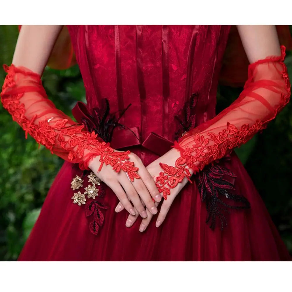 Long Formal Lace Fingerless Brides' Gloves