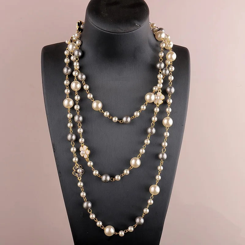 Long Floral Pearl Multi-Strand Necklaces Bazaare Mart Long Floral Pearl Multi-Strand Necklaces