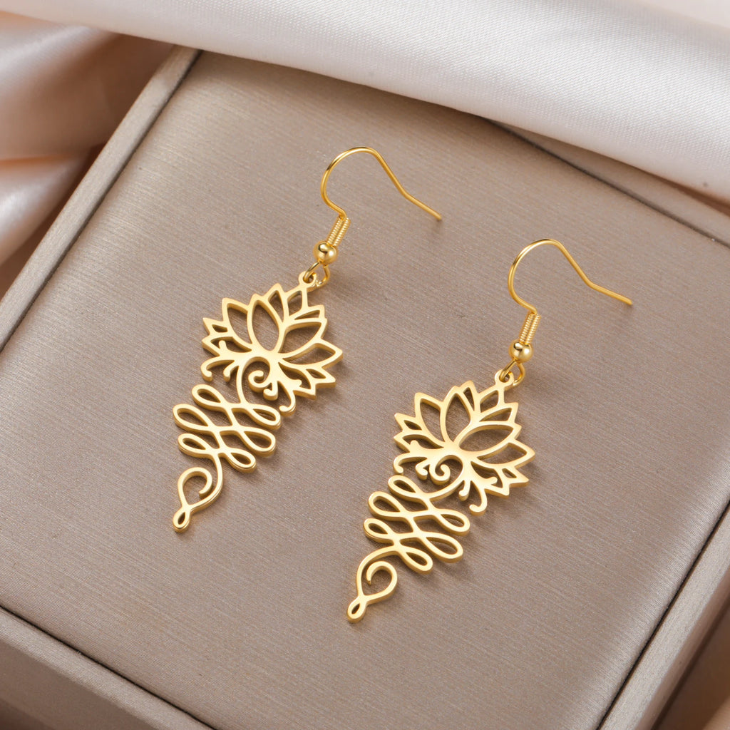 Hollow Lotus Flower Drop Earrings