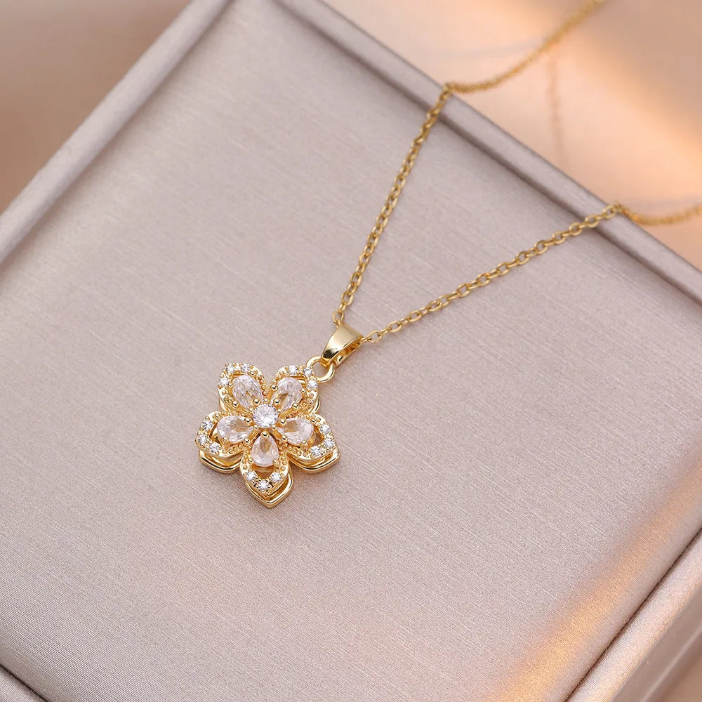 Romantic CZ Flower Pendant Necklace Bazaare Mart Romantic CZ Flower Pendant Necklace