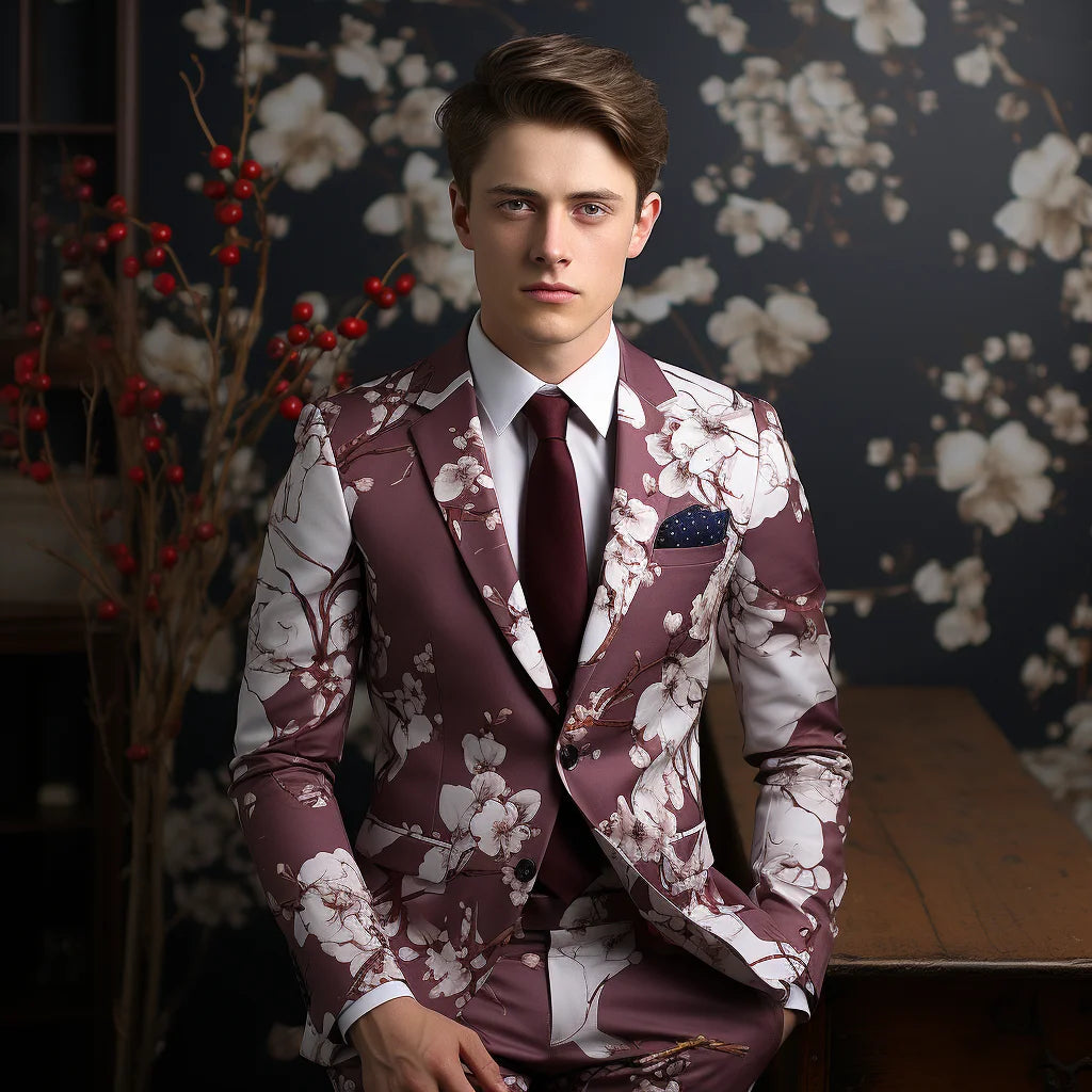 New Floral 3D Jacquard Tailored Men's Suit