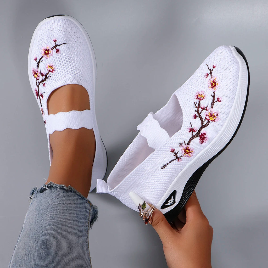 Floral Breathable Mesh Flat Shoes