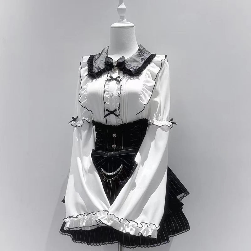 Women's Kawaii Lolita Blouse – Japanese-Inspired Peter Pan Collar Shirt with Lace & Bow Details Bazaare Mart Blouse