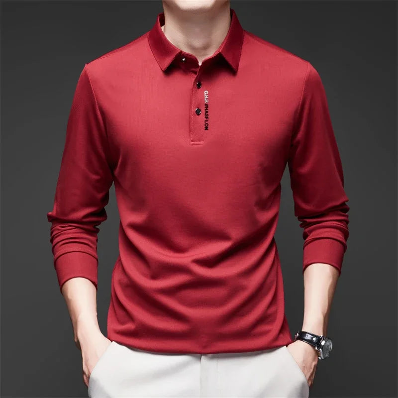 Men's Business Casual Long Sleeve Polo Shirt