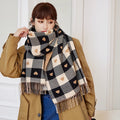 Thick Plaid Tasseled Scarf One Size Black China Mainland Bazaare Mart Thick Plaid Tasseled Scarf