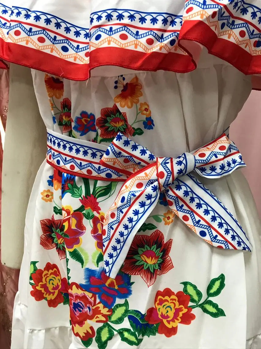 Off-shoulder Long Ruffled Peasant Dress