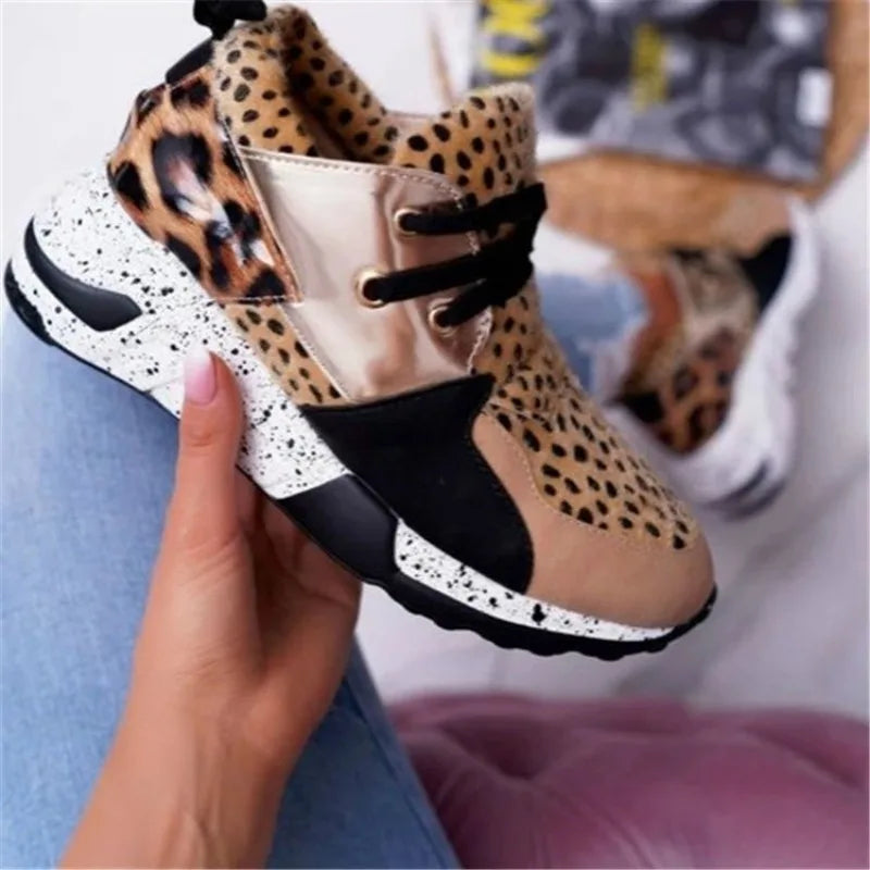 Thick-Soled Leopard Color-Block Sneakers