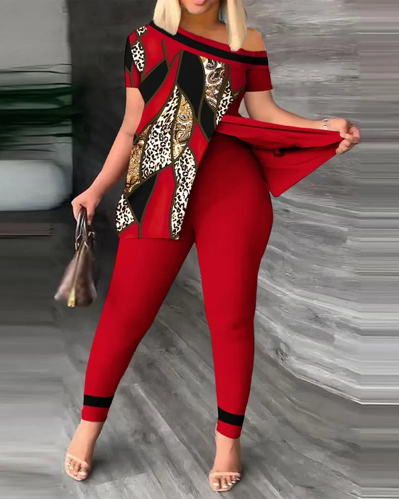 Women's Two-Piece Ruffle Sleeve Top & Pants Set