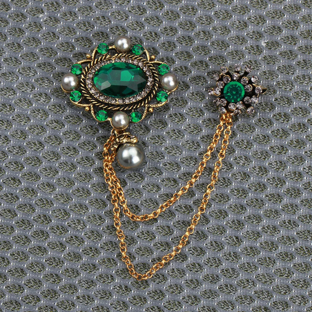 Double Retro Chained Brooch E6-6-9480 Bazaare Mart Double Retro Chained Brooch