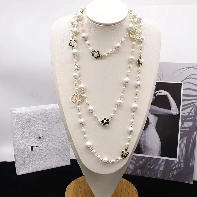 Long Floral Pearl Multi-Strand Necklaces Bazaare Mart Long Floral Pearl Multi-Strand Necklaces