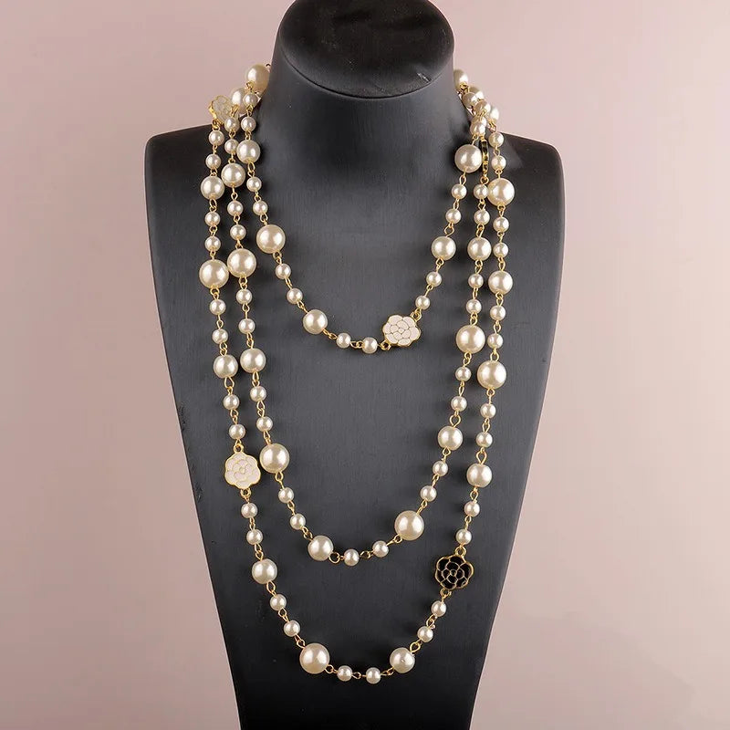 Long Floral Pearl Multi-Strand Necklaces 5 Bazaare Mart Long Floral Pearl Multi-Strand Necklaces